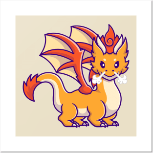 Cute Adult Orange Dragon Angry Cartoon Posters and Art